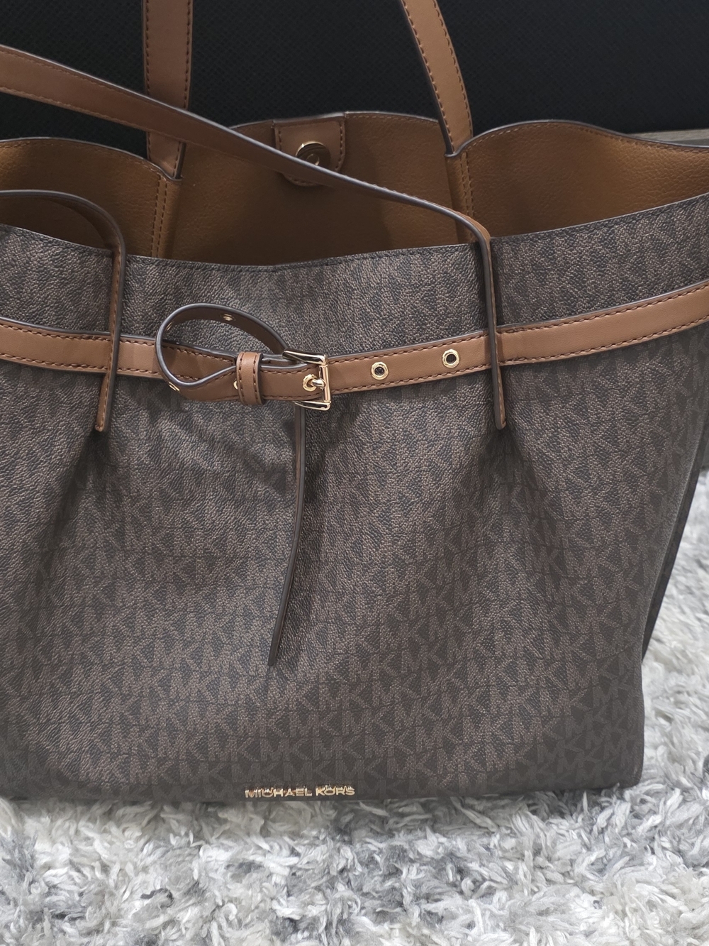 Michael Kors Brown and Tan Logo Tote with Belt Detail